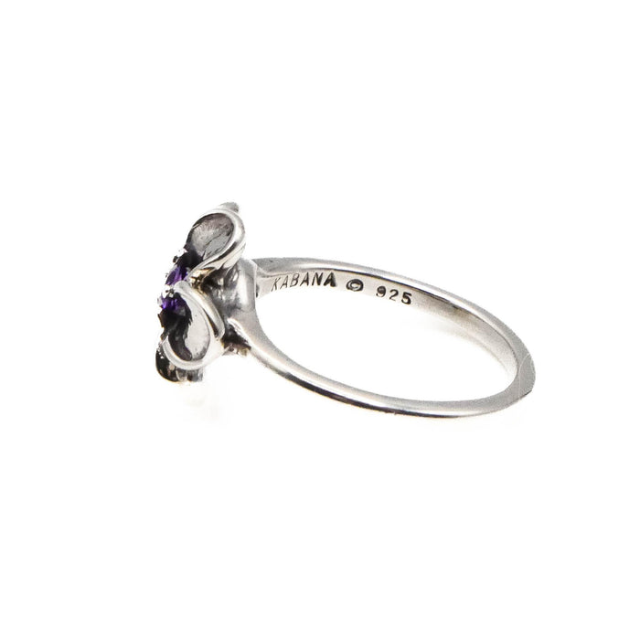 Vintage KABANA Sterling Silver Plumeria Flower Ring Size 5 With Amethyst