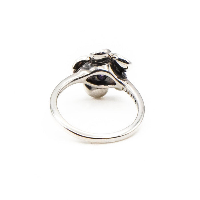 Vintage KABANA Sterling Silver Plumeria Flower Ring Size 5 With Amethyst