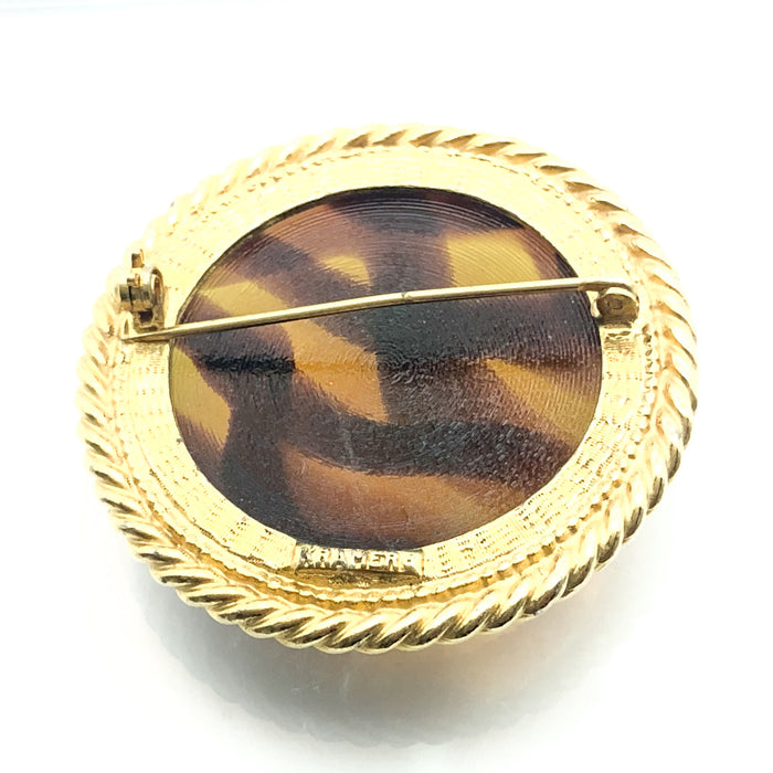 Vintage Kramer Translucent Brown Tones Resin Gold Tone Brooch