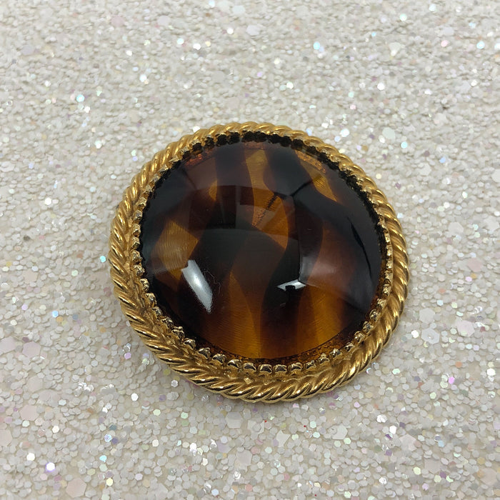 Vintage Kramer Translucent Brown Tones Resin Gold Tone Brooch