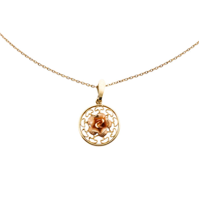 Vintage Krementz Gold Filled Rose Pendant Necklace Romantic Floral Jewelry