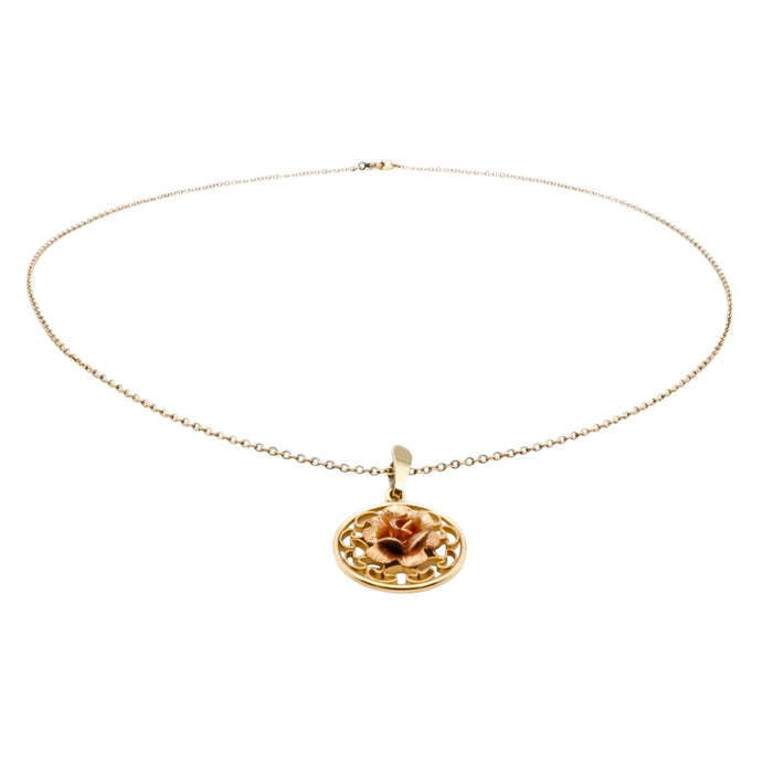 Vintage Krementz Gold Filled Rose Pendant Necklace Romantic Floral Jewelry