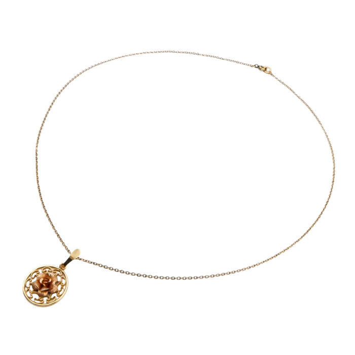 Vintage Krementz Gold Filled Rose Pendant Necklace Romantic Floral Jewelry