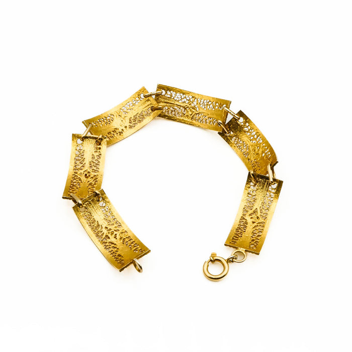 Vintage Lace Filigree Link Bracelet in Gold Over Sterling Silver Size 7