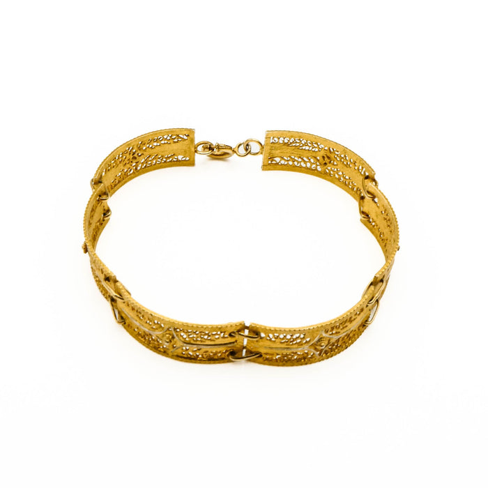 Vintage Lace Filigree Link Bracelet in Gold Over Sterling Silver Size 7