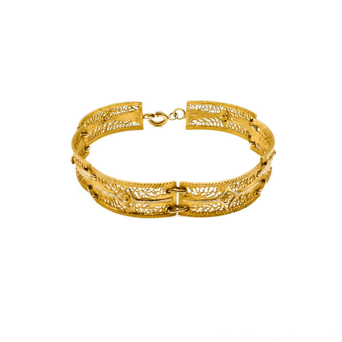 Vintage Lace Filigree Link Bracelet in Gold Over Sterling Silver Size 7