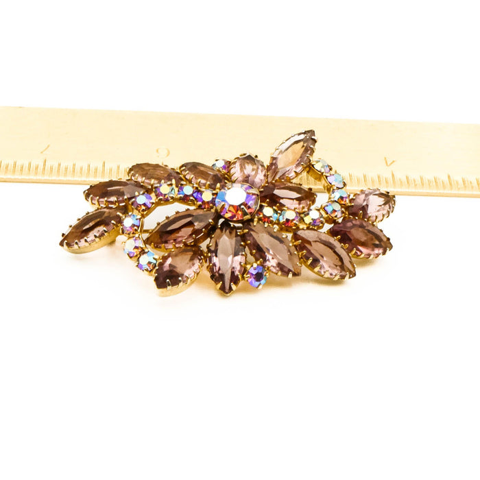 Vintage Lavender Rhinestone Aurora Borealis Crystal Brooch