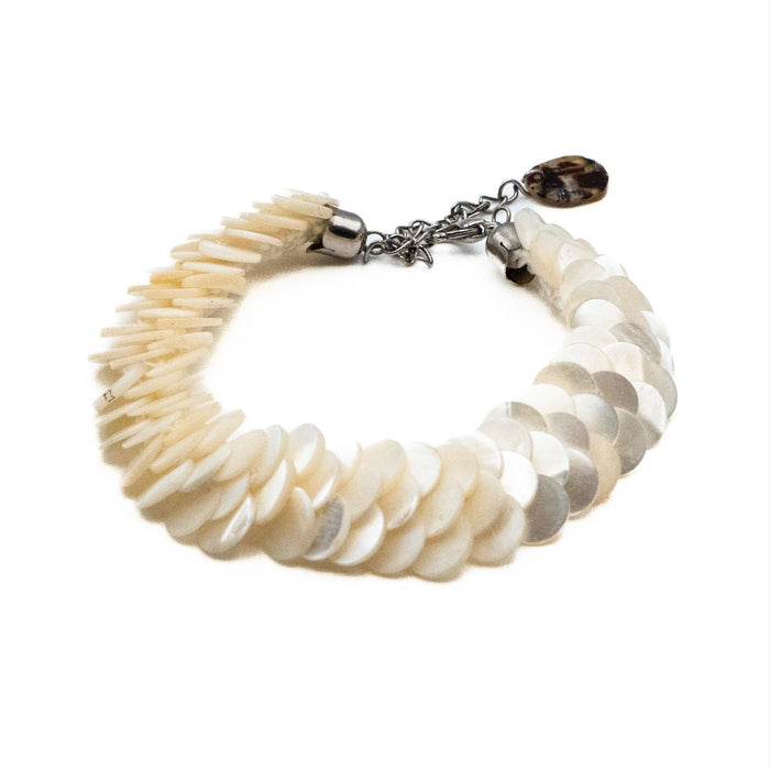 Vintage Mother of Pearl Fish Scale Bracelet 7.5 Inch Adjustable Length