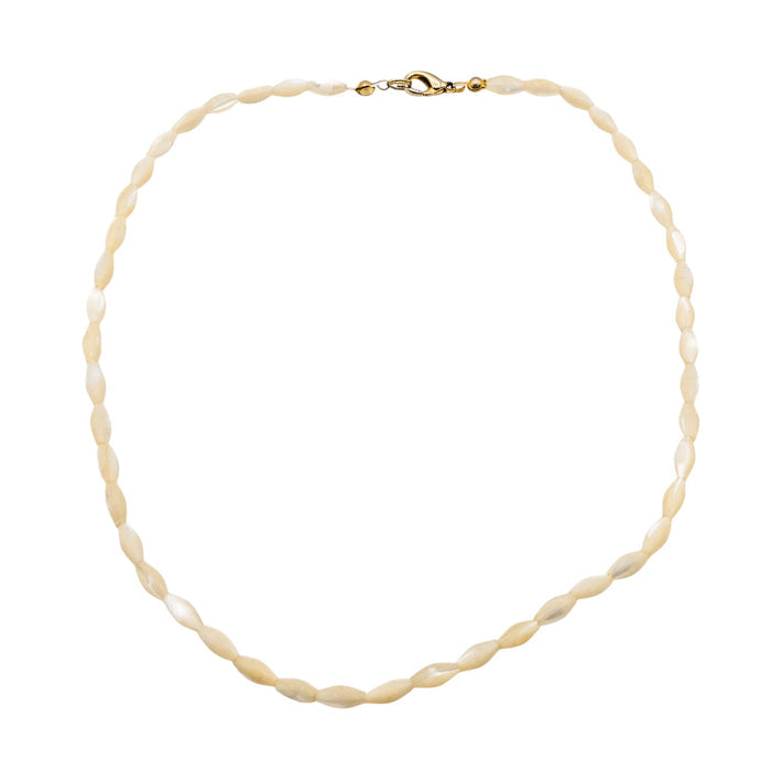 Vintage Mother Of Pearl Rice Bead Necklace 16 Inches With Gold-Tone Clasp