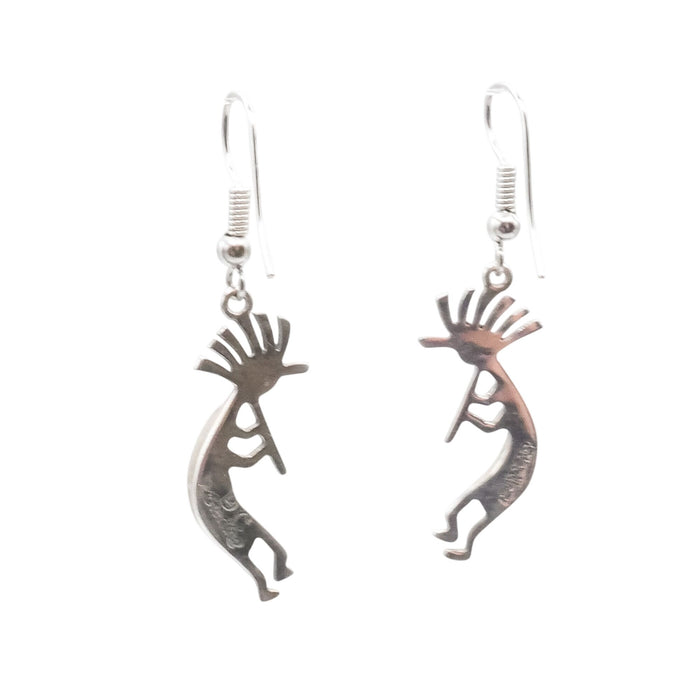 Vintage Native American Kokopelli Opal Inlay Dangle Earrings Sterling Silver