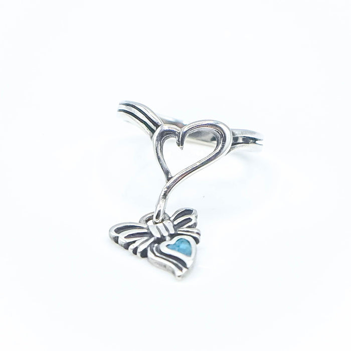 Vintage Native American Sterling Silver Turquoise Heart Butterfly Ring Size 5.25