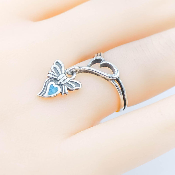 Vintage Native American Sterling Silver Turquoise Heart Butterfly Ring Size 5.25