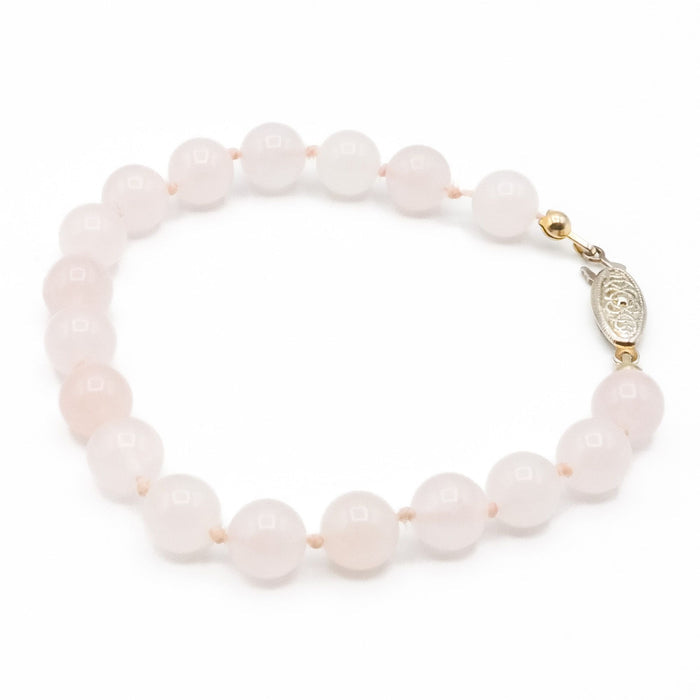 Vintage Rose Quartz Beaded Bracelet – Soft Pink Gemstone – 8 Inches