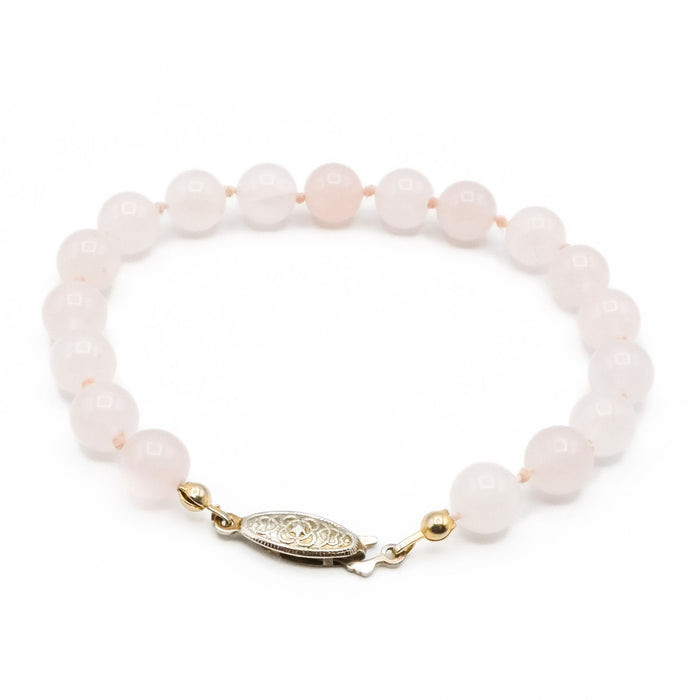 Vintage Rose Quartz Beaded Bracelet – Soft Pink Gemstone – 8 Inches