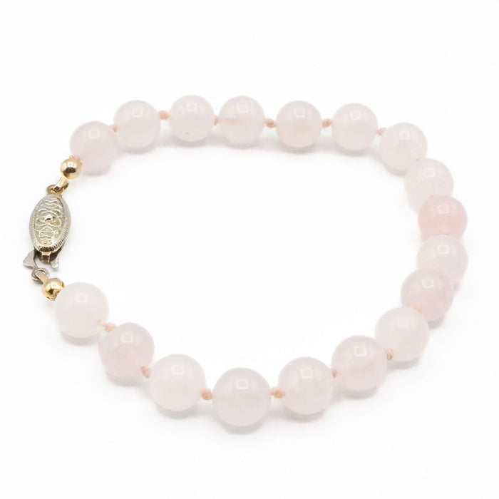 Vintage Rose Quartz Beaded Bracelet – Soft Pink Gemstone – 8 Inches