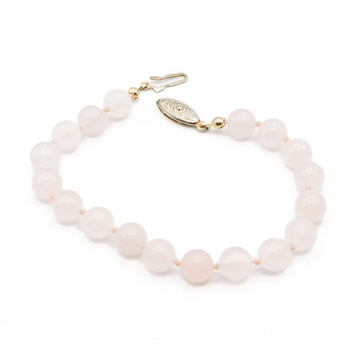 Vintage Rose Quartz Beaded Bracelet – Soft Pink Gemstone – 8 Inches