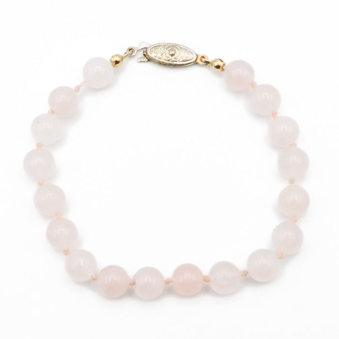 Vintage Rose Quartz Beaded Bracelet – Soft Pink Gemstone – 8 Inches