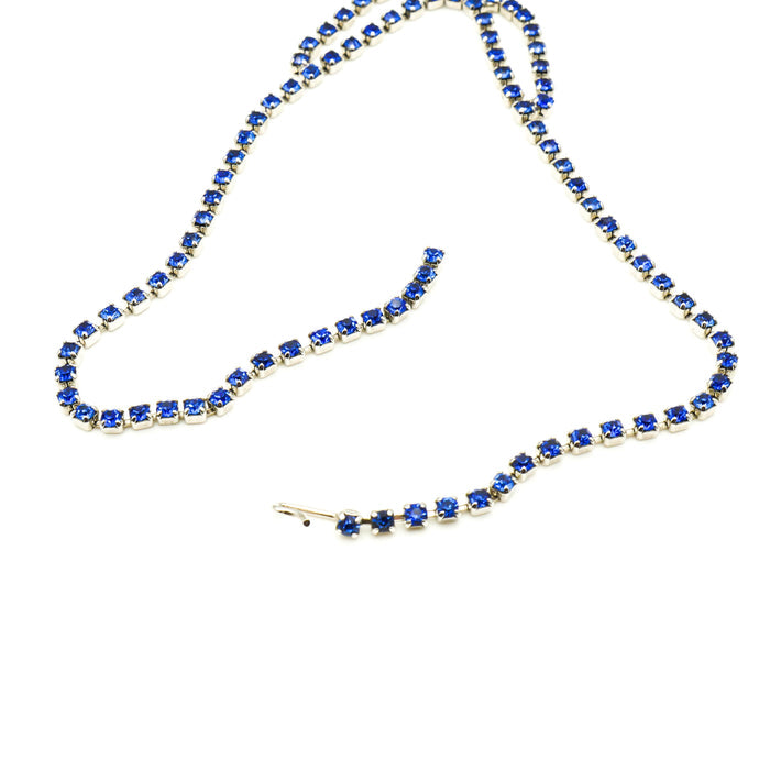 Vintage Royal Blue Rhinestone Parure Necklace, Bracelet and Earrings