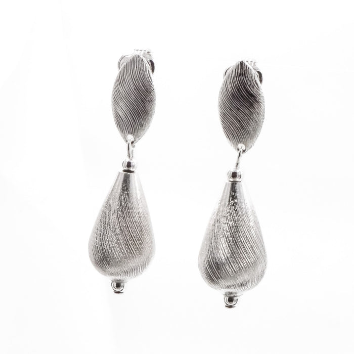 Vintage Sarah Coventry Silver Tone Drop Earrings Brushed Teardrop 1.75”