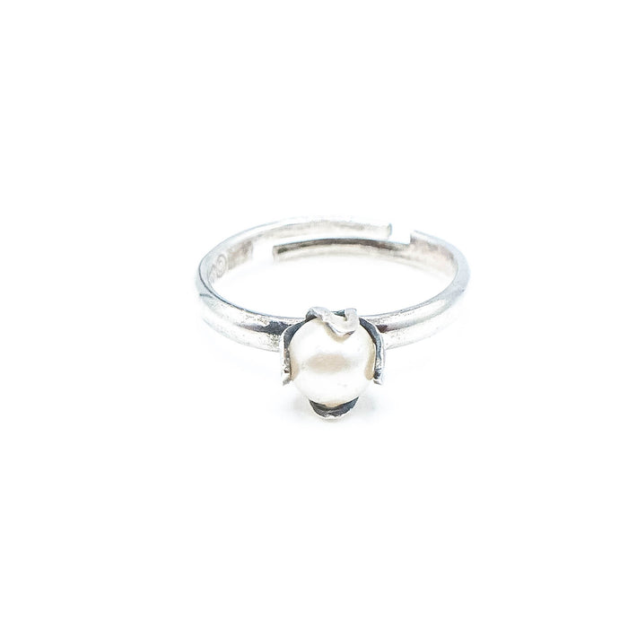 Vintage Sarah Coventry Sterling Silver Adjustable Faux Pearl Ring Size 5.5
