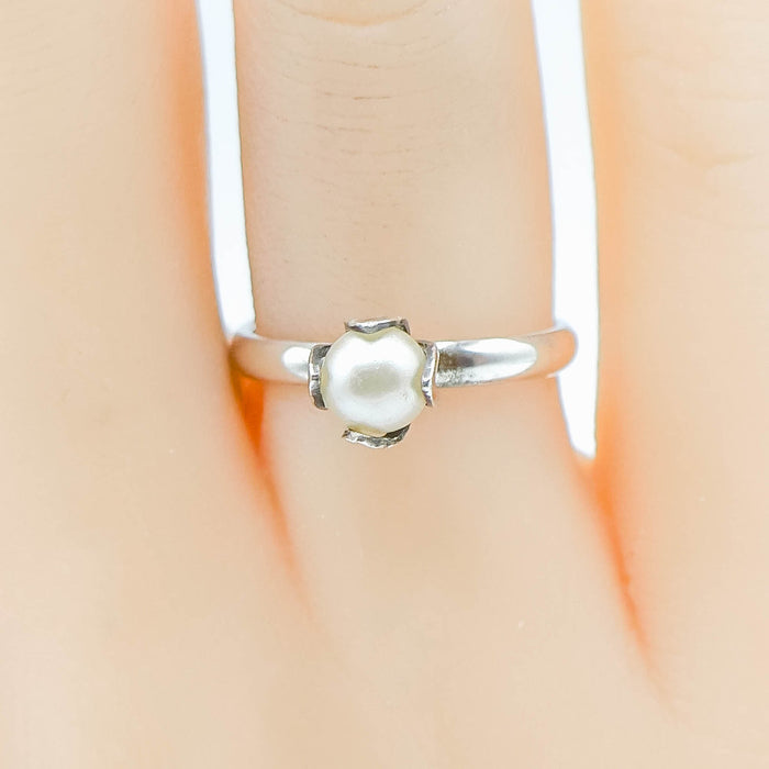 Vintage Sarah Coventry Sterling Silver Adjustable Faux Pearl Ring Size 5.5
