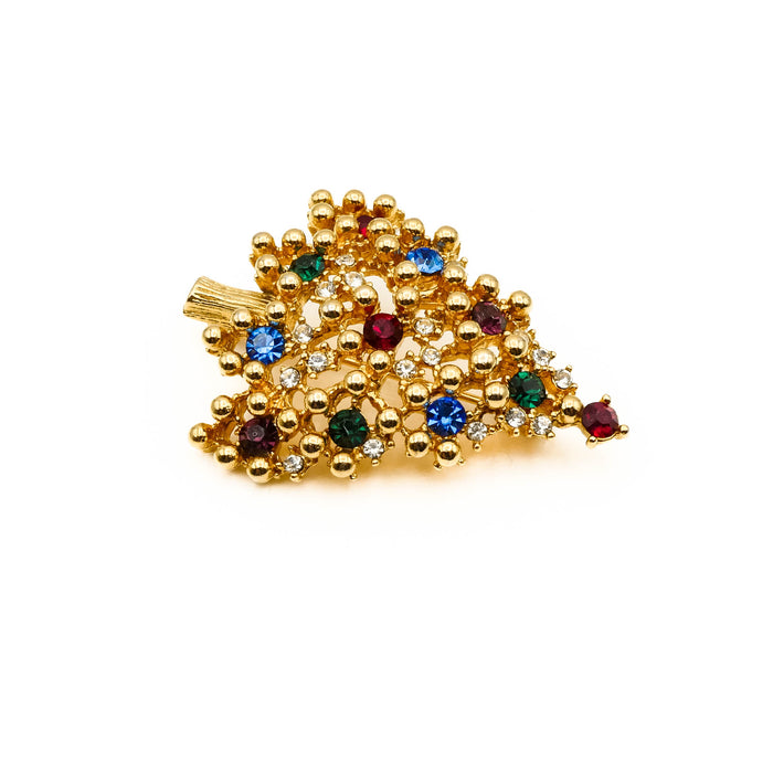 Vintage Signed Eisenberg Gold Tone Christmas Tree Brooch Pin