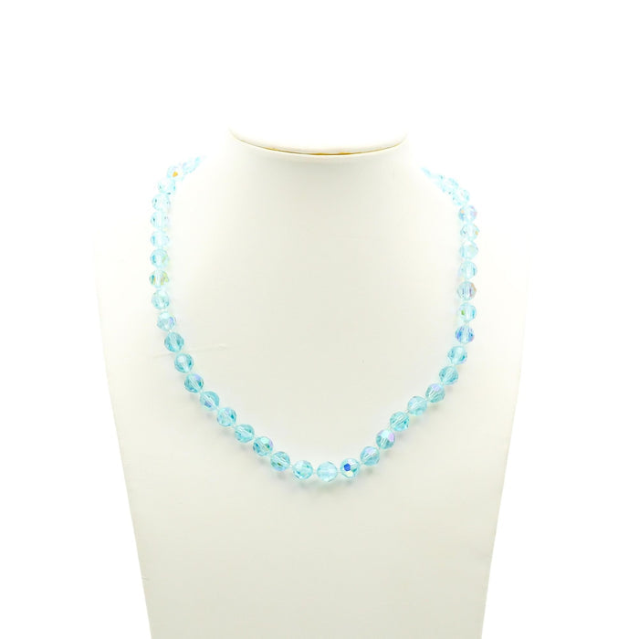 Vintage Sky Blue Aurora Borealis Crystal Necklace And Brooch Set