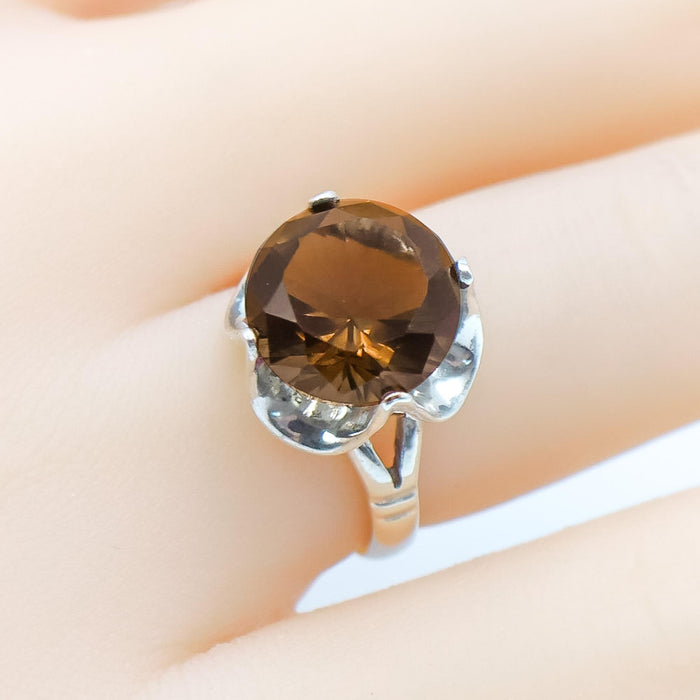 Vintage Smokey Quartz Silver Solitaire Ring Size 5.75 Mexico