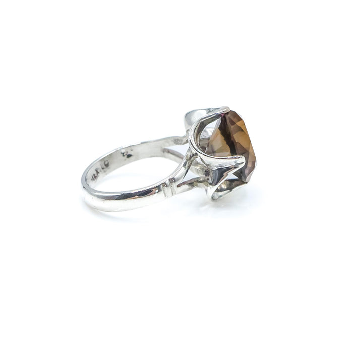 Vintage Smokey Quartz Silver Solitaire Ring Size 5.75 Mexico