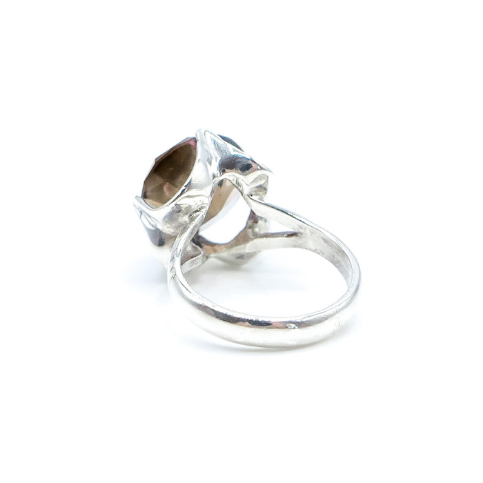 Vintage Smokey Quartz Silver Solitaire Ring Size 5.75 Mexico