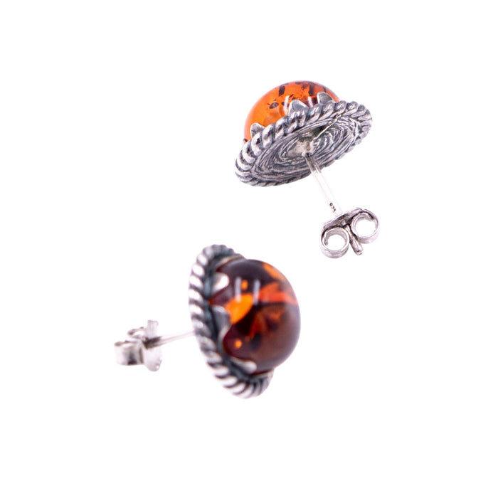 Vintage Sterling Silver 10mm Baltic Amber Stud Earrings