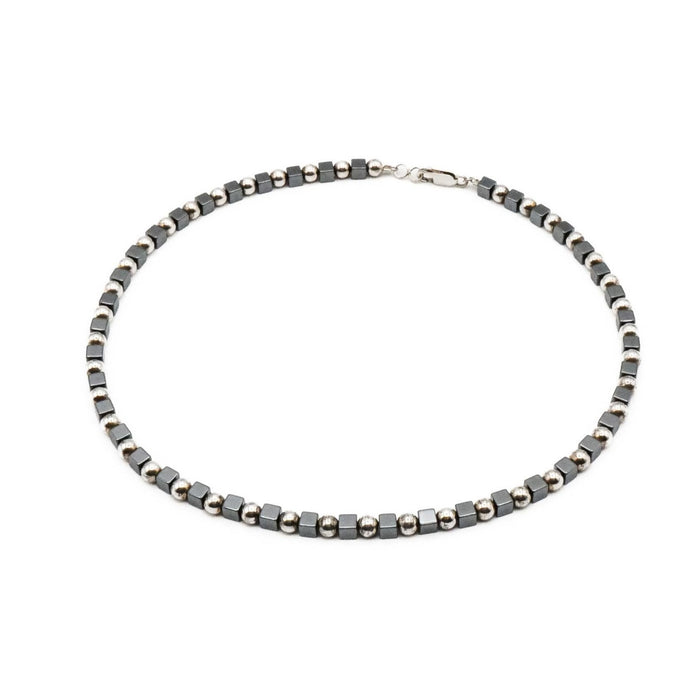 Vintage Sterling Silver Hematite Necklace Size 15 1/2 Inches