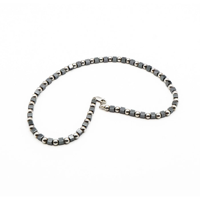 Vintage Sterling Silver Hematite Necklace Size 15 1/2 Inches