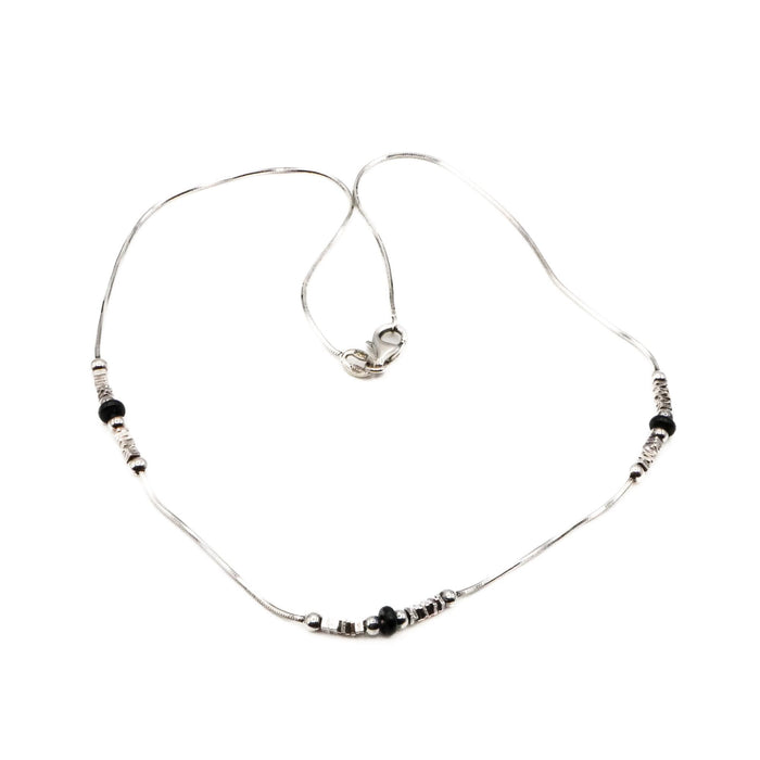 Vintage Sterling Silver Necklace With Black And Sterling Silver Beads
