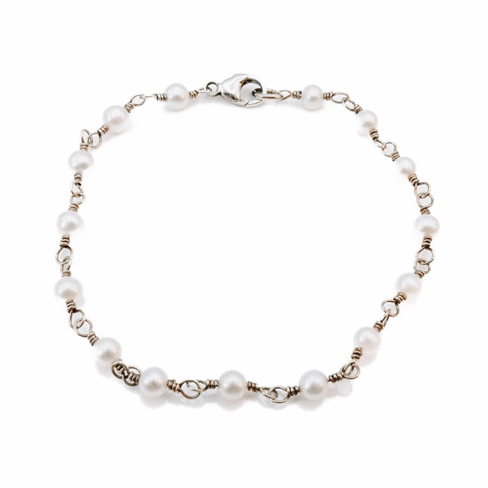 Vintage Sterling Silver White Freshwater Pearl Bracelet or Anklet - 8 Inches