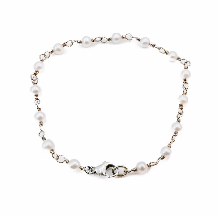 Vintage Sterling Silver White Freshwater Pearl Bracelet or Anklet - 8 Inches