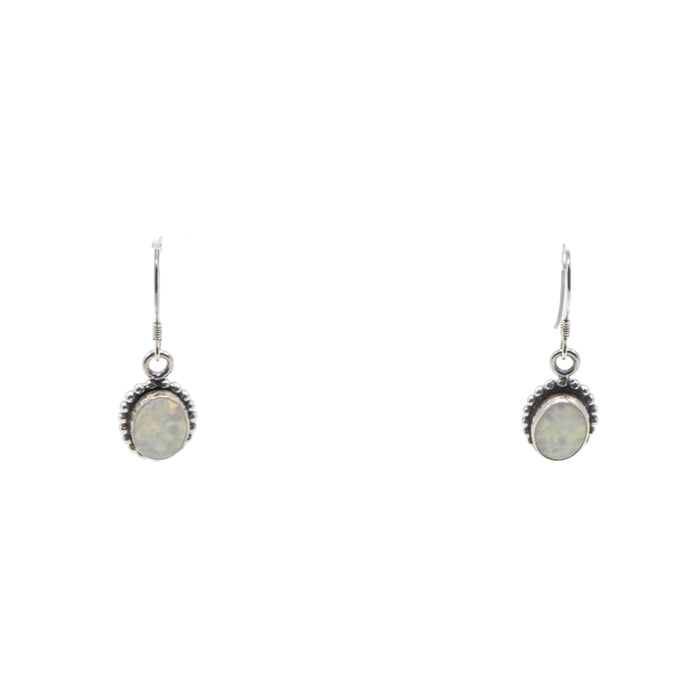 Vintage Sterling Silver White Opal Dangle Earrings Signed S Star Southwestern