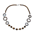 Vintage Tiger’s Eye Abalone Shell Necklace 22 Inch Sterling Silver Boho Statement