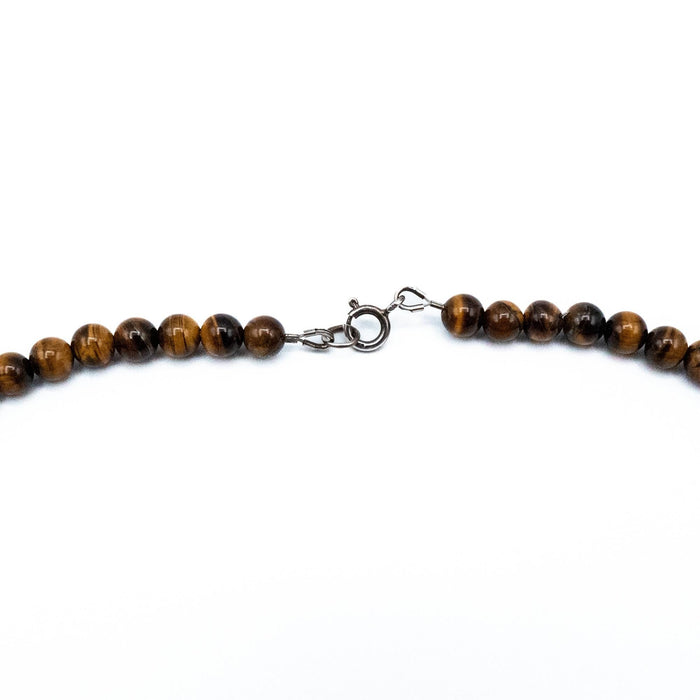 Vintage Tiger’s Eye Abalone Shell Necklace 22 Inch Sterling Silver Boho Statement