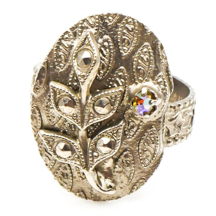 Vintage West Germany Leaf Pattern Ring Size 8 Adjustable