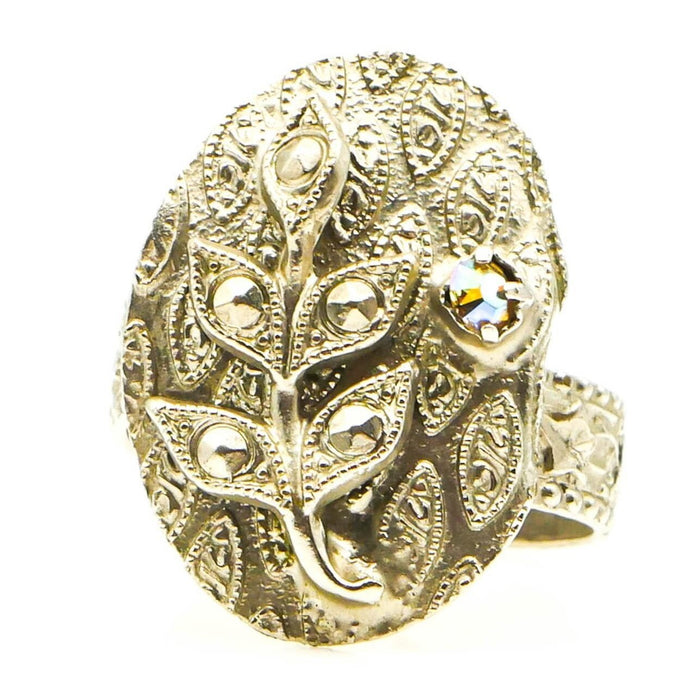 Vintage West Germany Leaf Pattern Ring Size 8 Adjustable