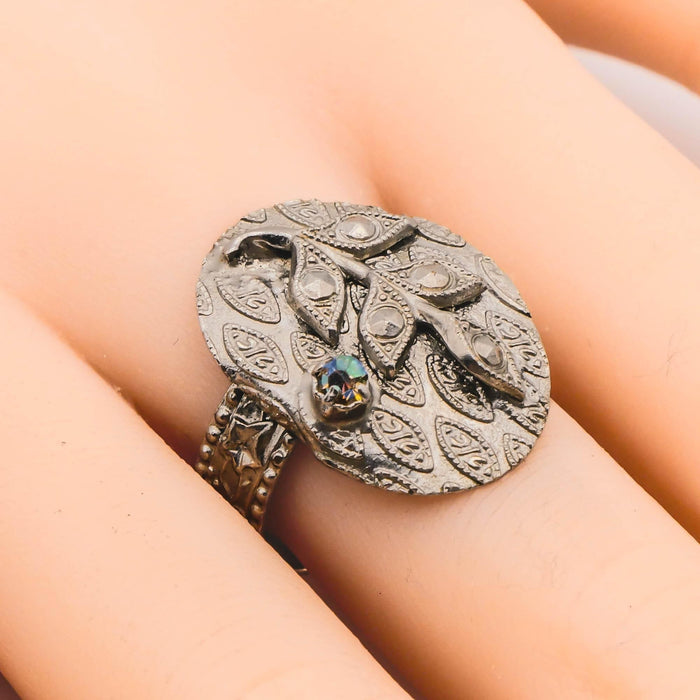 Vintage West Germany Leaf Pattern Ring Size 8 Adjustable