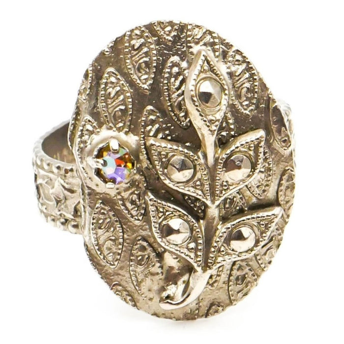 Vintage West Germany Leaf Pattern Ring Size 8 Adjustable