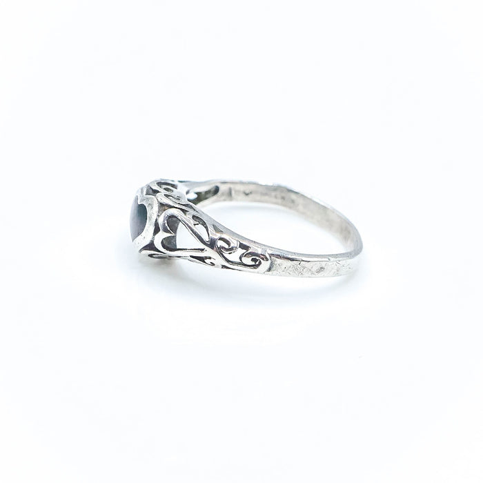 Vintage Wheeler Sterling Silver Heart Ring With Black Agate Size 6