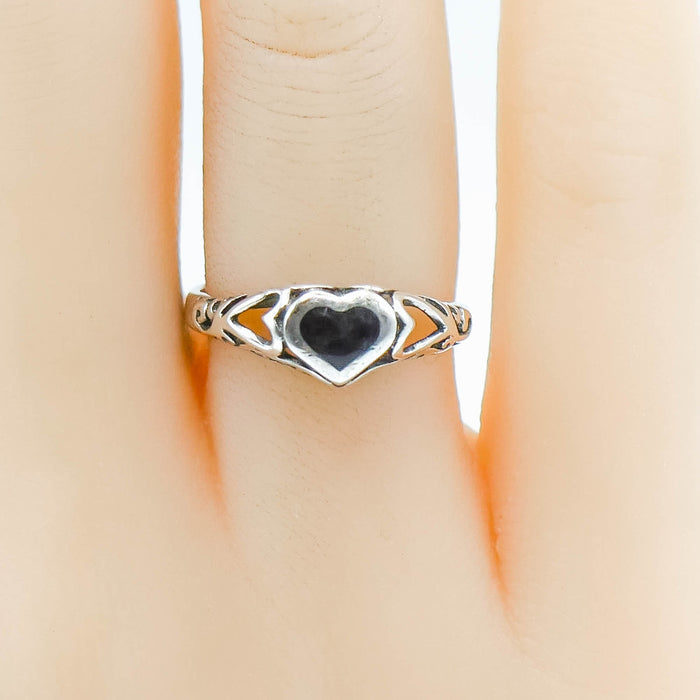 Vintage Wheeler Sterling Silver Heart Ring With Black Agate Size 6