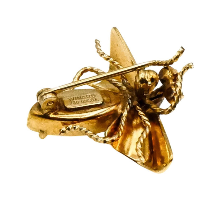 Vintage Winard Bee 12k Gold Filled Brooch Pin With Jade