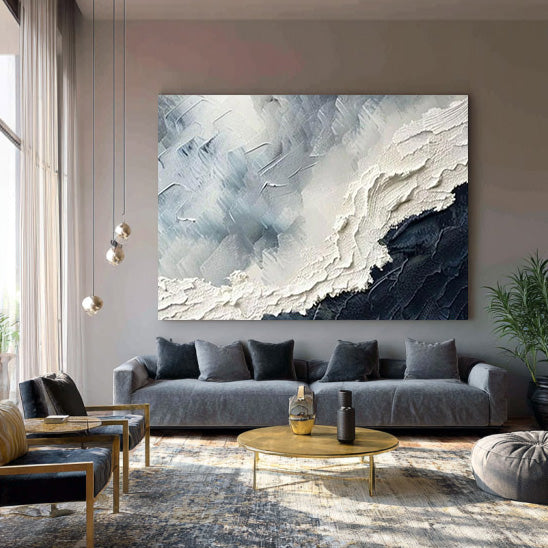 Waves Chase large textured abstract wall art by Hues Art Lab