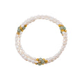 White Baroque Pearl Wrap Bracelet Aventurine Gold Bead Adjustable 6.7 Inch