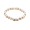 White Cultured Oval Ringed Pearl Stretch Bracelet 7 Inches