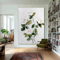 White Gentleness modern impasto white rose wall art by Hues Art Lab